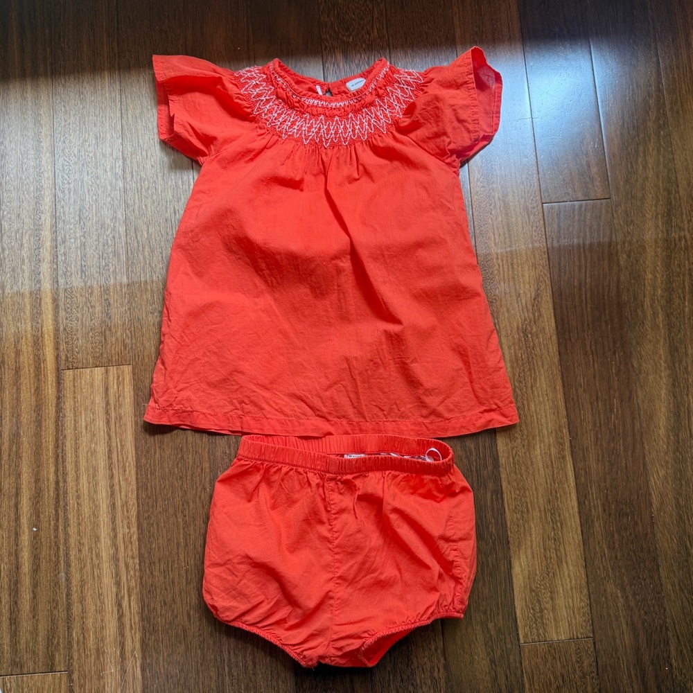H&M Red Smocked Baby Dress and Bloomers Set Size 18 months
